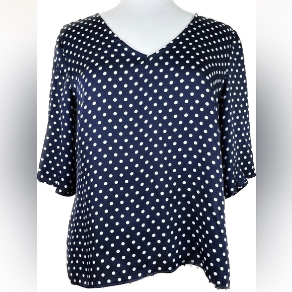 Coco Bianco Tops - Coco Bianco XL Navy Blue Top with White Polka Dots & High Low Ducktail B…